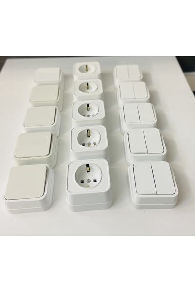 Merve Sıva Üstü 5 Adet Priz + 5 Adet Anahtar+5 Adet Komitatör -beyaz