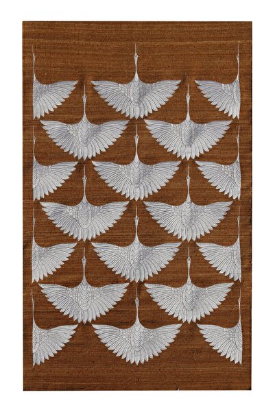 Rugs Modern Halı Mira 1203 Taba Beyaz Kuşlar Figürlü Desenli Baskılı Halı
