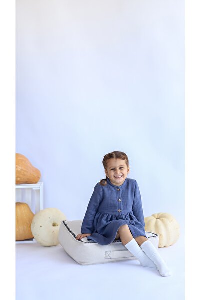 Las Vivas Kids Yeniyıl Elbisesi Ahşap Düğmeli Organik Müslin Elbise Özel Tasa...