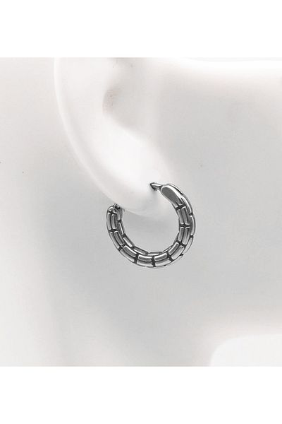 Viking Modern Classic Design Hoop Thin Striped Snap-on Men's 316l Steel Earrings