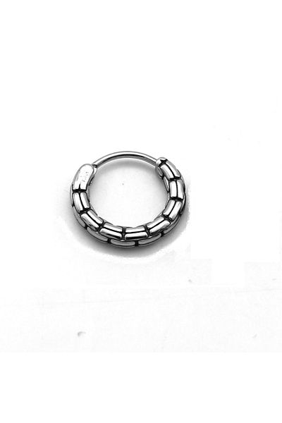 Viking Modern Classic Design Hoop Thin Striped Snap-on Men's 316l Steel Earrings
