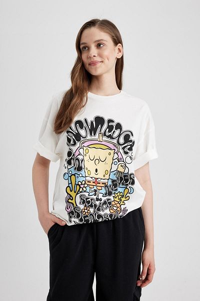 DeFacto Cool Spongebob Oversize Fit Printed Short Sleeve 100% Cotton T-Shirt
