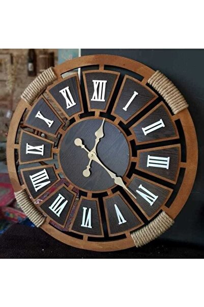 Ümra lazer ساعة حائط خشبية بالليزر من Üm-ra مع تفاصيل حبل من الخوص