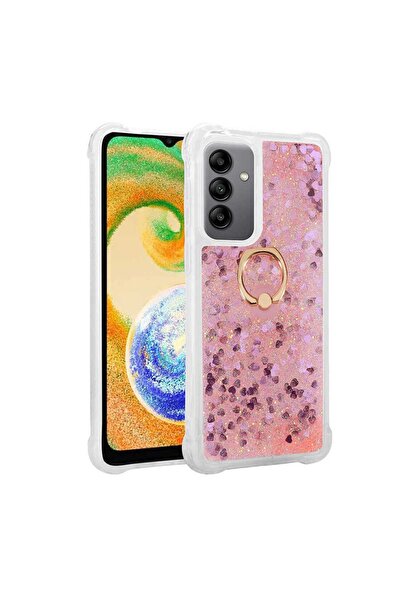 ZM STORE Samsung Galaxy A04s Kılıf Renkli Simli Sıvılı Yüzük Standlı Kapak