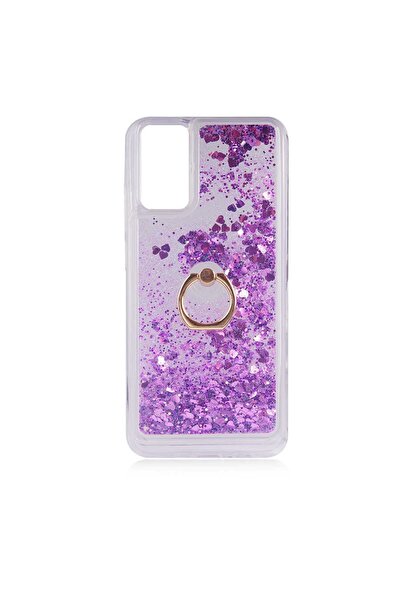 ZM STORE Samsung Galaxy A02s Kılıf Renkli Simli Sıvılı Yüzük Standlı Kapak