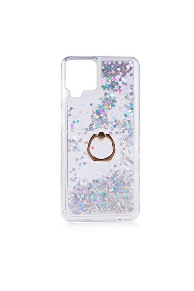 ZM STORE Samsung Galaxy A12 Kılıf Renkli Simli Sıvılı Yüzük Standlı Kapak