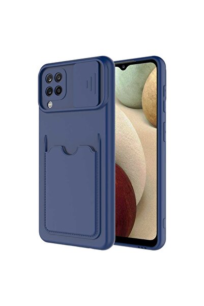 ZM STORE Samsung Galaxy M22 Kılıf Kartlık Bölmeli Sürgülü Kamera Korumalı Kapak