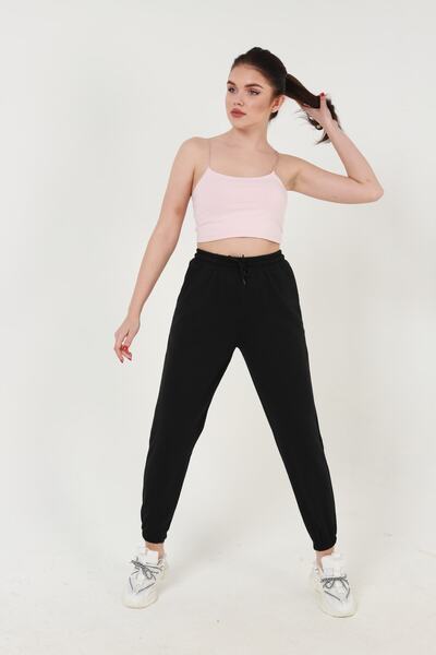 Miyalon Pantaloni de sport negri Jogger cu picior elastic pentru femei