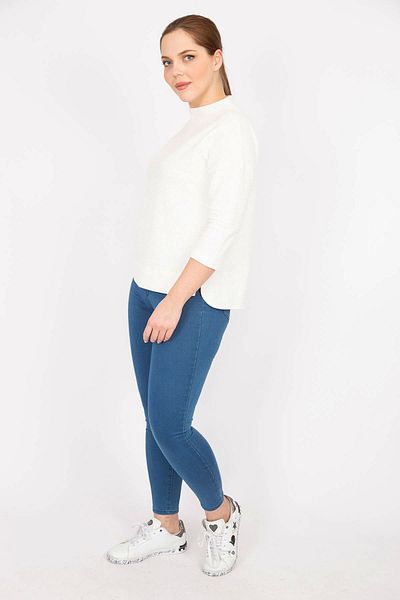 Şans Women's Bone Large Size Capri Sleeve Self Patterned Side Slit Blouse 65n35854