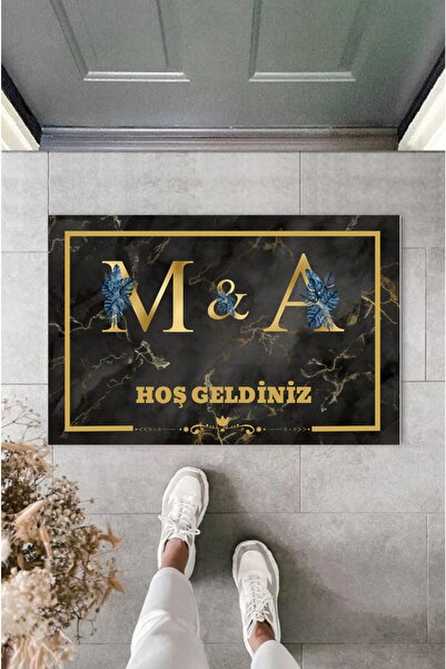 Pazarova Dijital Baskı Modern Baş Harf Temalı - Kişiye Özel Tasarım Kapı Önü Paspası