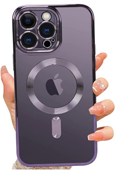 m.tk moveteck Iphone 14 Pro Max Kılıf Magsafe Wireless Şarj Destekli Parlak Renkli Kenarlı Arkası Şeffaf Silikon