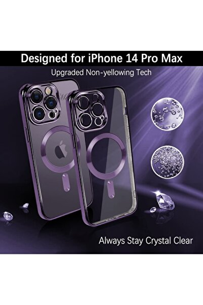 m.tk moveteck Iphone 14 Pro Max Kılıf Magsafe Wireless Şarj Destekli Parlak Renkli Kenarlı Arkası Şeffaf Silikon