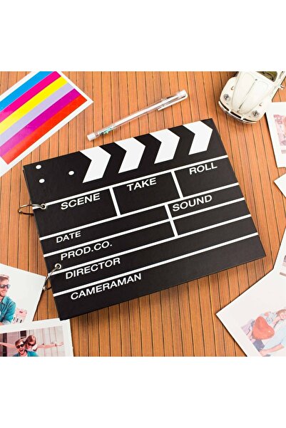 Adil Baba Clapperboard Design Black Leaf Photo Album And White Pen Set