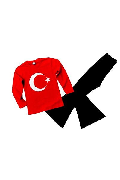 LUCYK&KİDS Ay Yıldız Tişört Ve Ispanyol Paça Fitilli Tayt 5-6-7-8-9-10-11-12-...