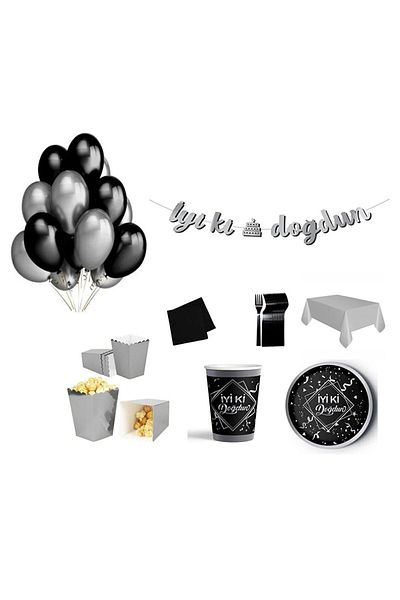 DÜVENCİ TİCARET Black Gray Luxury Birthday Party Set