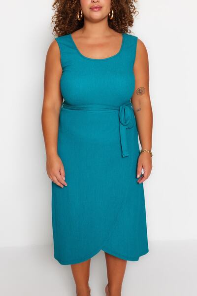 Trendyol Curve Πλεκτό Φόρεμα Πλεκτό Διπλό Ζώνη TBBSS22AH0144