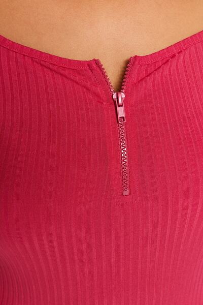 Trendyol Curve Fuchsia Square Collar Zippered Knitted Blouse TBBSS22BZ00005