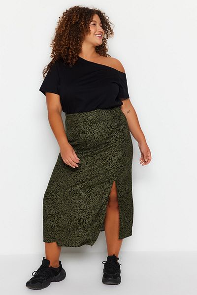 Trendyol Curve Plus Size Skirt - Khaki - Midi