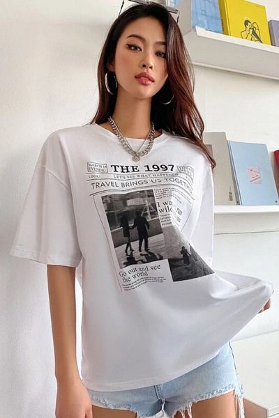 MODAGEN Tricou oversize cu imprimeu alb 1997 de damă