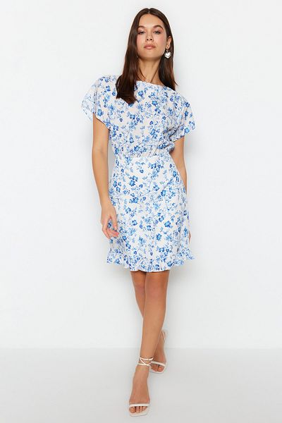 Trendyol Collection Ecru Floral Print A-Cut Ruffle Lined Mini Woven Dress TWOSS23EL02005