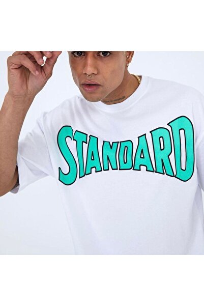 Benisengiydir Men's White Standard Printed Oversize Crew Neck Tshirt