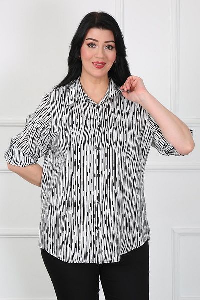By Alba Collection Women's White Cotton Viscose Column Pattern Large Size Shirt