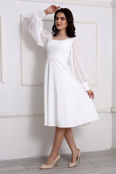 Moda MiraGül Yuvarlak Yaka Midi Elbise