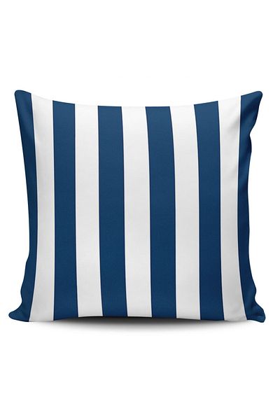 Alkan Homes Dark Blue Striped Patterned Digital Printed Throw Pillow Cover
