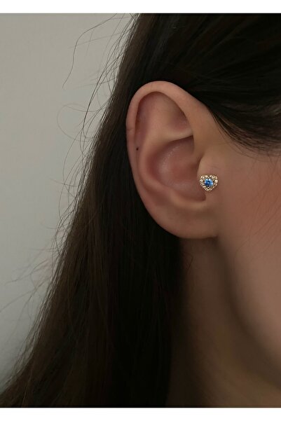 Okkostore Cerrahi Çelik Renkli Taşlı Kalp Tragus Piercing