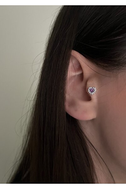 Okkostore Cerrahi Çelik Renkli Taşlı Kalp Tragus Piercing