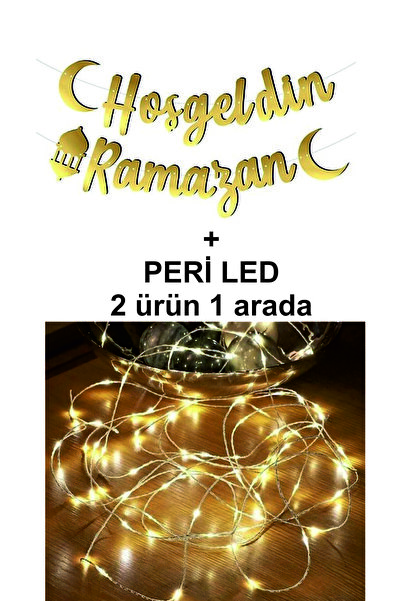 evdeucuz Hoşgeldin Ramazan Yazı Gold Kaligrafi Ledli Oda Süsleme Peri Led