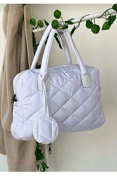 Sheker Beyaz Puf Kumaş Cüzdanlı Omuz Çantası