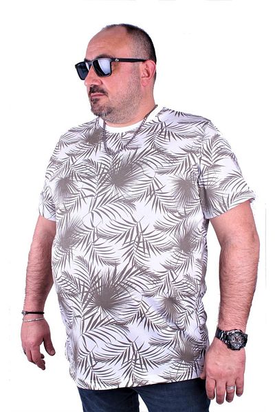 MocGrande Large Size Crew Neck T-Shirt Palm Leaf 23148 White
