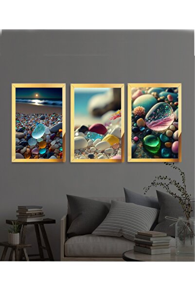 YOKTAYOK Pleksi Çerçeveli Çakıl Taşları 3lü Tablo