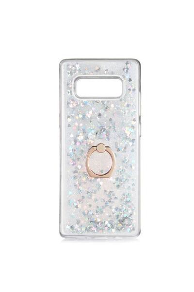 ZM STORE Samsung Galaxy Note 8 Kılıf Renkli Simli Sıvılı Yüzük Standlı Kapak