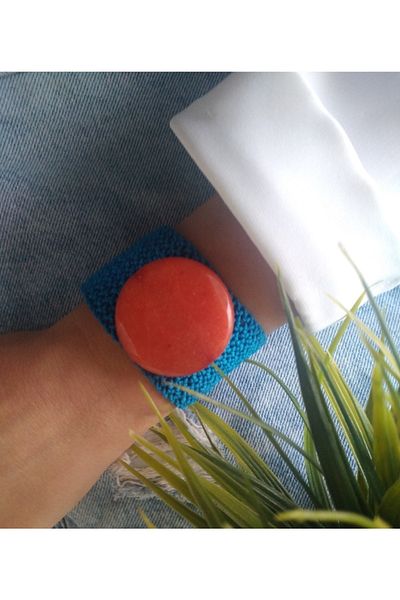 ZeynDesign Blue and Orange Stone Natural Stone Macrame Women's Bracelet