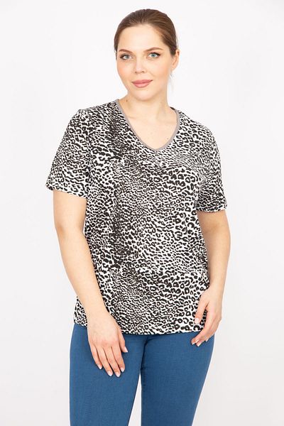 Şans Women's Leo Plus Size Cotton Fabric V-Neck Blouse 65n35855
