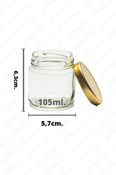 parlakcam 12 Pieces Glass Jar 105ml Gold Metal Decked Decorative Jar Suitable for Food, Cream and Food Use