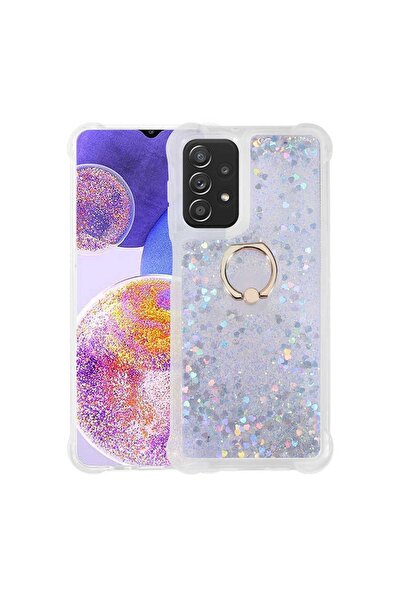 ZM STORE Samsung Galaxy A23 Kılıf Renkli Simli Sıvılı Yüzük Standlı Kapak