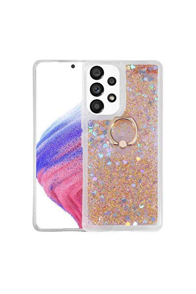 ZM STORE Samsung Galaxy A73 Kılıf Renkli Simli Sıvılı Yüzük Standlı Kapak