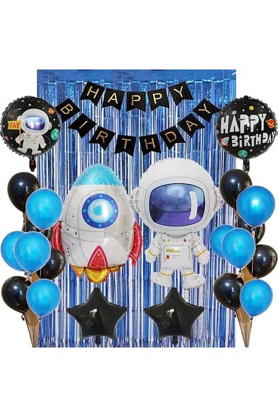 DÜVENCİ TİCARET Birthday Party Decorations Set Astronaut Rocket Balloon Set Blue