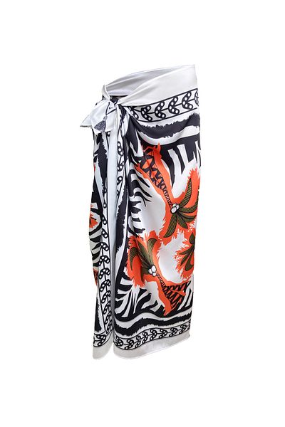 Bolder Elena Orange Palms Satin Pareo (Not Showing Underwear)