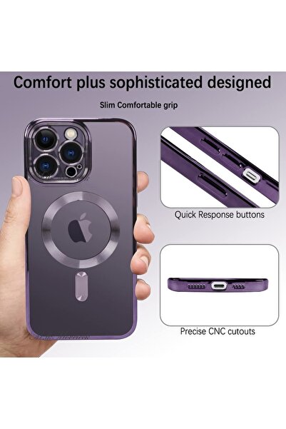 m.tk moveteck Iphone 14 Pro Max Kılıf Magsafe Wireless Şarj Destekli Parlak Renkli Kenarlı Arkası Şeffaf Silikon