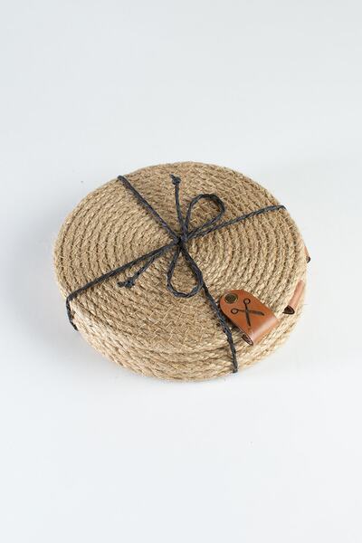 Homever 4 Pieces 12cm Natural Jute Rope Candle Coaster - Coffee Presentation Set