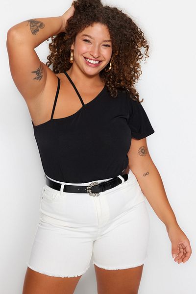 Trendyol Curve Fekete egyujjú kötött blúz TBBSS23AF00044