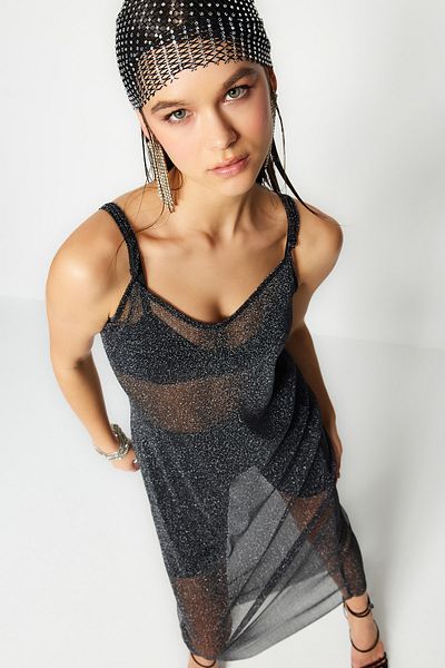 Trendyol Collection Třpytivé černé pletené večerní šaty - TPRSS23EL00505