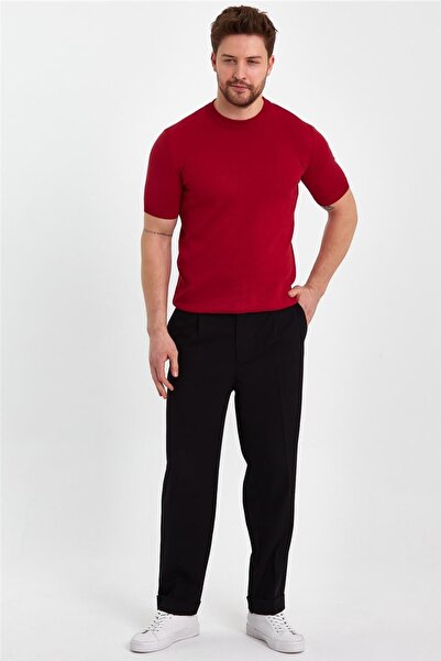 Tarz Cool Red Men's Half Fisherman Plain Knitwear T-shirt-trz19129r06s