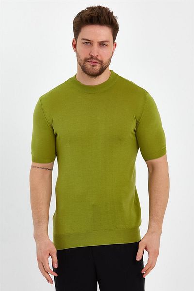 Tarz Cool Ανδρικό πλεκτό μπλουζάκι Peanut Green Half Fisherman Plain-trz19129r10s