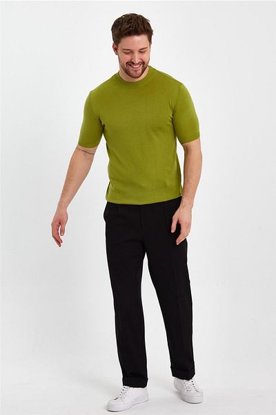 Tarz Cool Ανδρικό πλεκτό μπλουζάκι Peanut Green Half Fisherman Plain-trz19129r10s