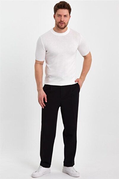 Tarz Cool Λευκό ανδρικό μισό ψαρά μονόχρωμο μπλουζάκι-trz19129r12s